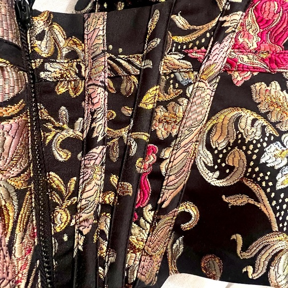 House of CB Isabella Brocade Black Multicolor Bustier Puff Sleeves XS - Picture 5 of 15